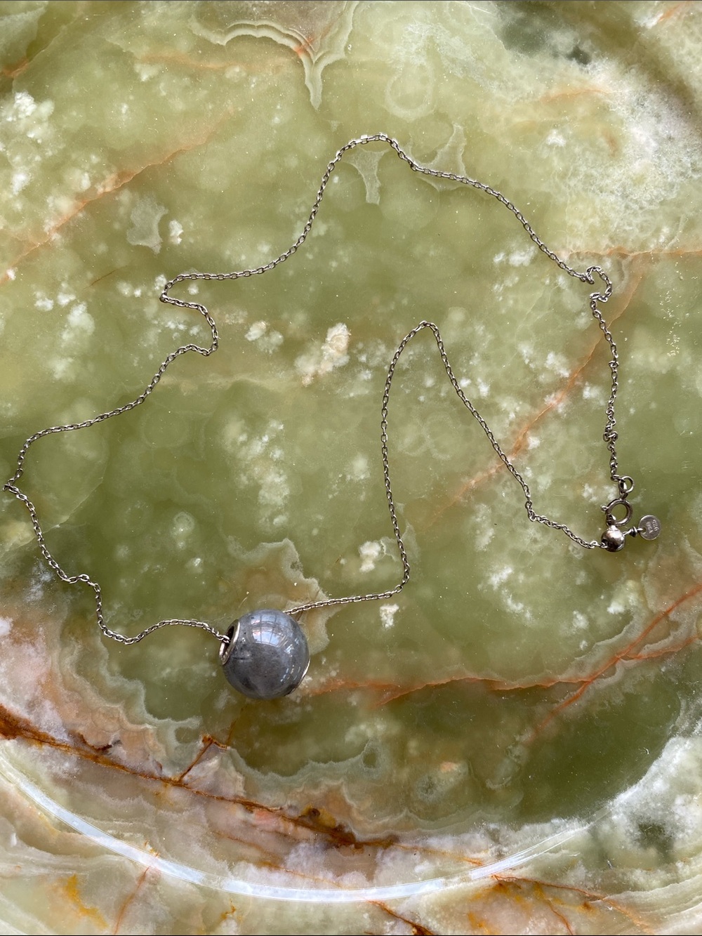 Delicate Silver Chain Necklace with Gray Stone Pendant